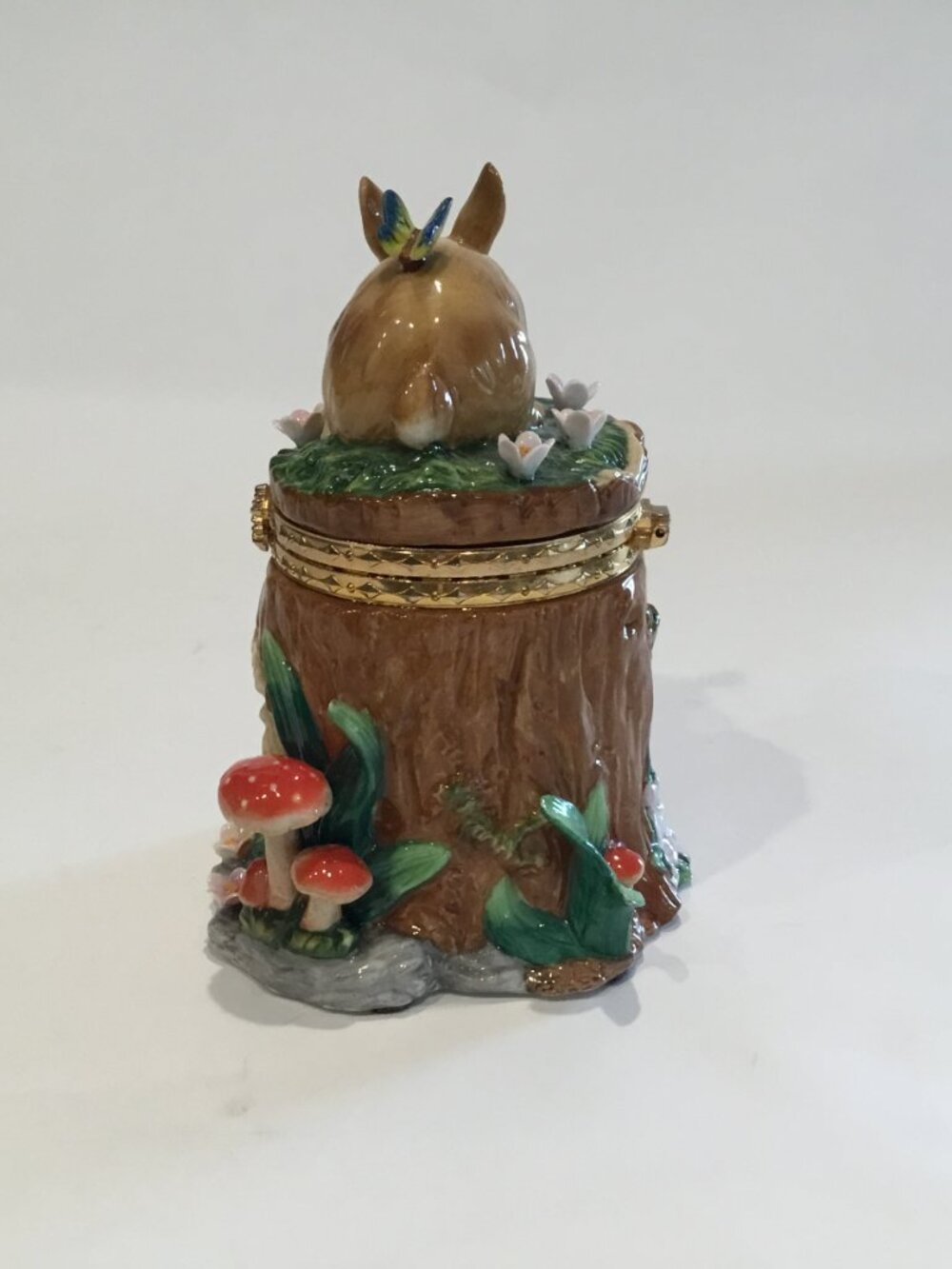 CWC 6.5" Ceramic Trinket Box Tree Stump Easter Bunny Rabbit Bird Butterfly - Picture 3 of 8